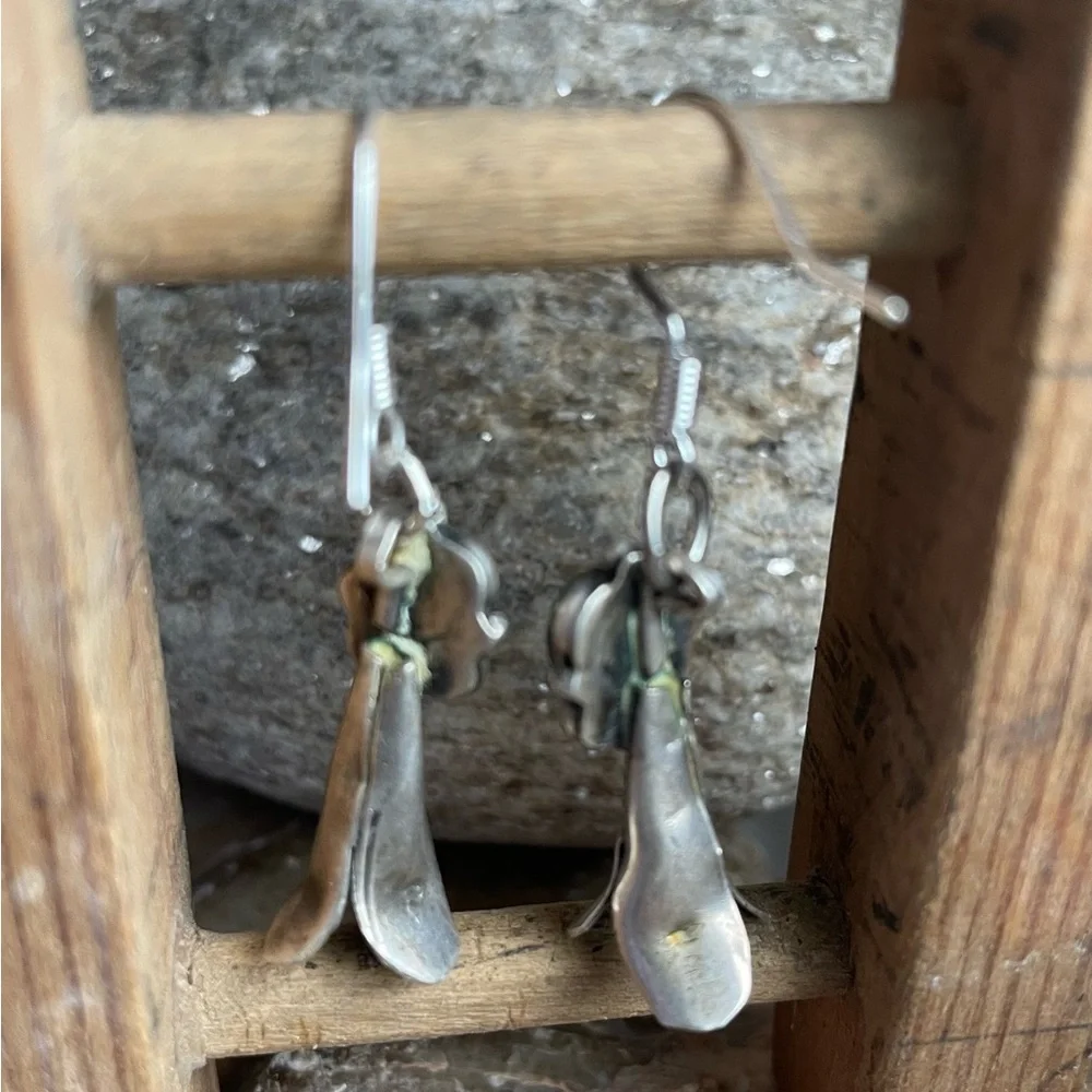VTG Native American malachite squash blossom OOAK sterling earrings - Picture 10 of 10